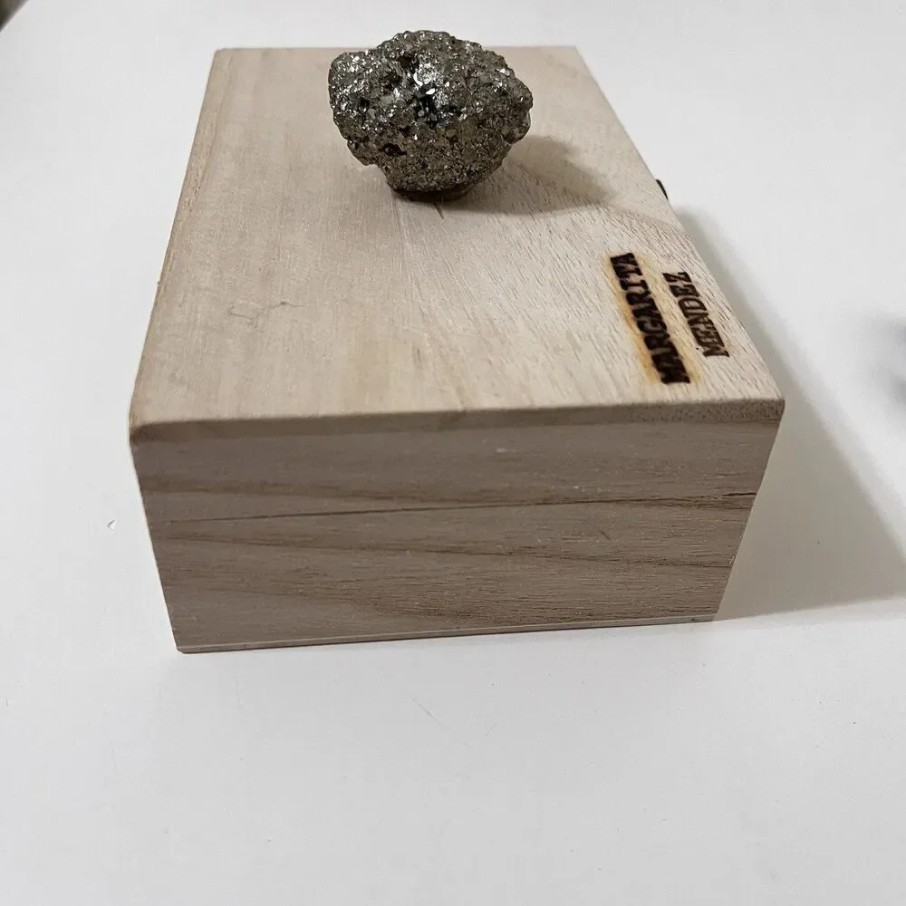 Margarita Mendez Jewelry Wooden Box with Pyrite and Dust Bag Palm Springs Desert
